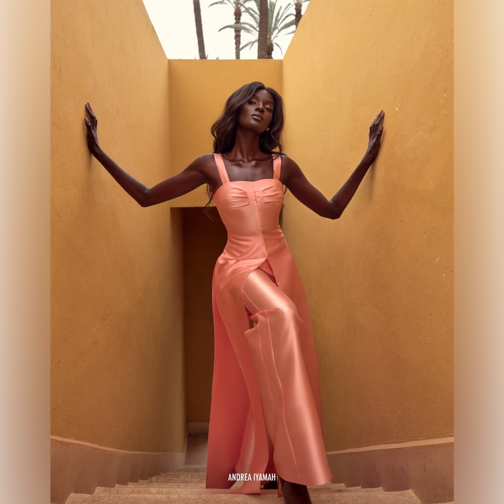 NWT Andrea Iyamah Vasi Peach 2-Piece Pants Top Set Formal Evening Party MSRP 595